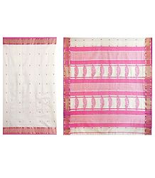 All-Over Pink Boota on Ivory Maheshwari Saree from Madhya Pradesh
