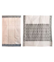 Off-White Polyester Cotton Saree with Black Weaved Border