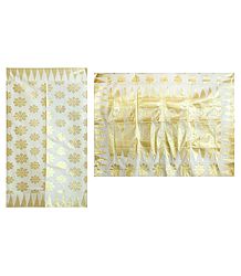Golden Zari Weaved Design All-Over on Ivory Cotton Tangail Saree with Border and Pallu
