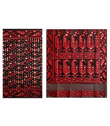 Black with Red Dhakai Jamdani Saree with Border and Pallu