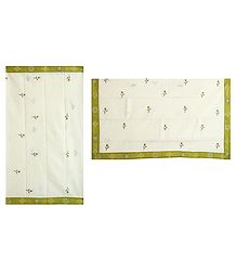 Green Embroidery on Off-White South Cotton Saree with Hand Painted Border