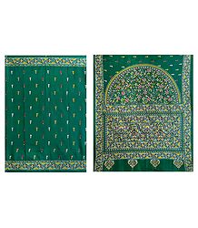 Kantha Stitch on Cyan Green Pure Silk Saree with Gorgeous Border and Pallu