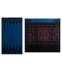 Ikkat Design on Dark Blue Cotton Saree