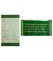 Ikkat Design on Ivory Silk Saree with Green Border and Pallu