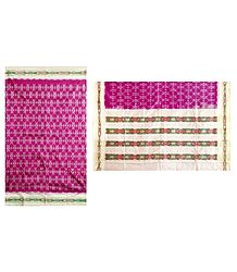 Ikkat Design on Dark Magenta Silk Saree with Off-White Border and Pallu