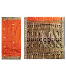 Burnt Orange Bomkai Orissa Silk Saree with All-Over Boota with Border and Gorgeous Pallu