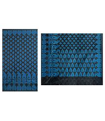Black with Blue Jute Cotton Saree with Border and Pallu