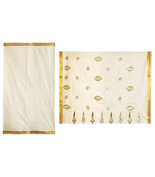 Off-White Kasavu Saree with Zari Border and Pallu