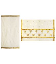 Off-White Kasavu Saree with Zari Border and Pallu