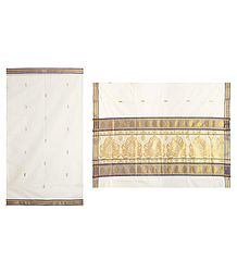 Off-White Kasavu Saree with Zari Border and Pallu