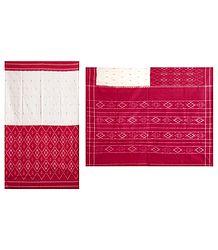 Ikkat Design on Off-White and Red Cotton Saree with Border and Pallu