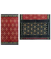 Ikkat Design on Maroon Cotton Saree with Black Border and Pallu
