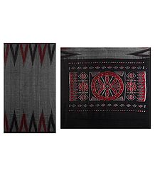 Ikkat Temple Design on Grey Half and Half Orissa Cotton Saree