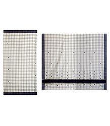White Kerala Cotton Check Saree with All Over Black Boota