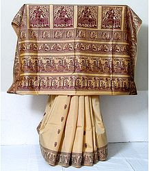 Light Beige Color Baluchari Silk  Saree with Maroon Woven Threadwork Border and Pallu