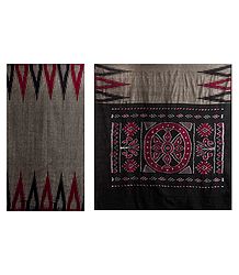 Ikkat Temple Design on Grey Half and Half Orissa Cotton Saree