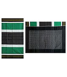 Ikkat Design on Green, White and Black Cotton Saree with Border and Pallu