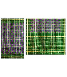 Ikkat Design on Green and Purple Pochampalli Silk Saree with Border and Pallu