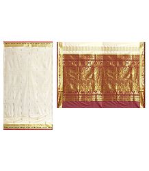 Off-White Poly Silk Sari with Gorgeous Pallu and All-Over Zari Boota