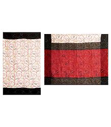 Bandhni Print on Off-White Synthetic Saree with Black Border