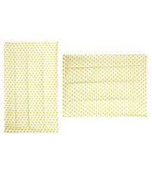 Light Yellow Polka Dot on White Synthetic Saree