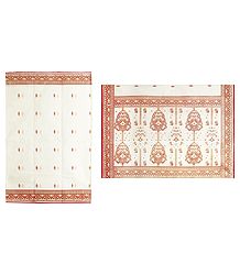 Ivory White Cotton Saree with Printed Red Paisley Border and Pallu