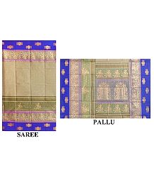 Light Brown Cotton Saree with Baluchari Print Border and Pallu