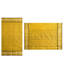 Yellow Cotton Tant Saree with Embroidery