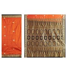 Burnt Orange Bomkai Orissa Silk Saree with All-Over Boota with Border and Gorgeous Pallu