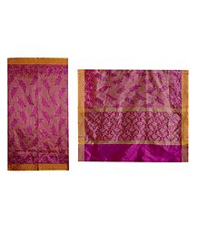Magenta Silk Cotton Saree with Yellow Border