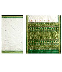 White Bomkai Orissa Silk Saree with All-Over Boota with Border and Gorgeous Pallu