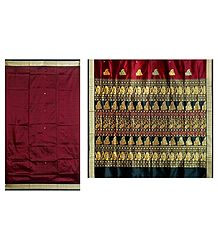 Maroon Bomkai Orissa Silk Saree with All-Over Boota with Border and Gorgeous Pallu