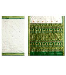 White Bomkai Orissa Silk Saree with All-Over Boota with Border and Gorgeous Pallu