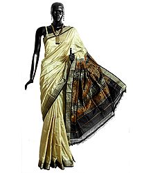 Beige South Silk Saree with Woven Bomkai Design in Black, Green and Orange