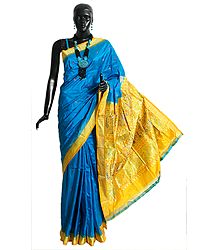 Azure Blue South Silk Saree with Woven Bomkai Design in Yellow Pallu