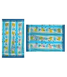 Print on Light Blue Synthetic Saree