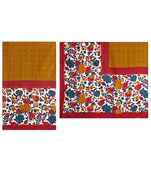 Yellow Printed Lycra Sari with Multicolor Floral Border and Pallu