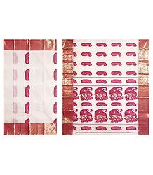 Off-White Tangail Saree with Red Paisley Design