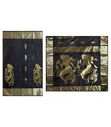 Black Tangail Saree with Golden Mermaid Design