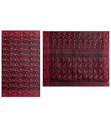 Red Boota on Black Tangail Saree with Border and Pallu