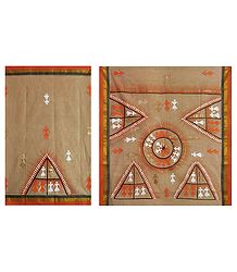 Hand Painted Beige Bengal Tant Saree