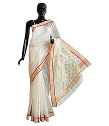All-Over Golden Zari Boota on White Chanderi Saree with Zari Border and Pallu