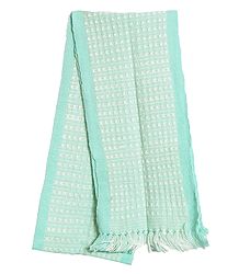 Light Cyan and White Hand Knitted Woollen Muffler