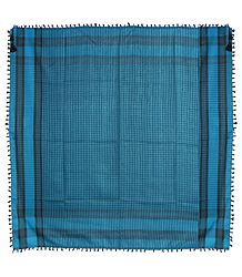 Muslim Woven Black With Cyan Blue Check Cotton Scarf