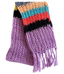 Light Mauve Scarf with Multicolor Border