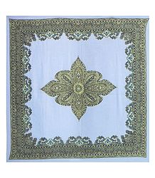 Green and Yellow Print on Light Mauve Synthetic Head Scarf