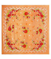 Multicolor Print on Dark Peach Synthetic Head Scarf