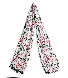 Ship Anchor Print on Off-White Viscose Scarf