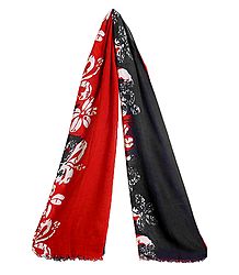 Print on Dark Red and Black Viscose Scarf
