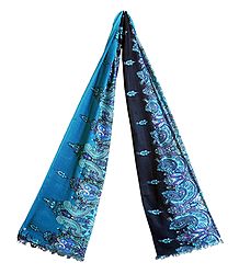 Dark and Light Blue Paisley Print Viscose Scarf